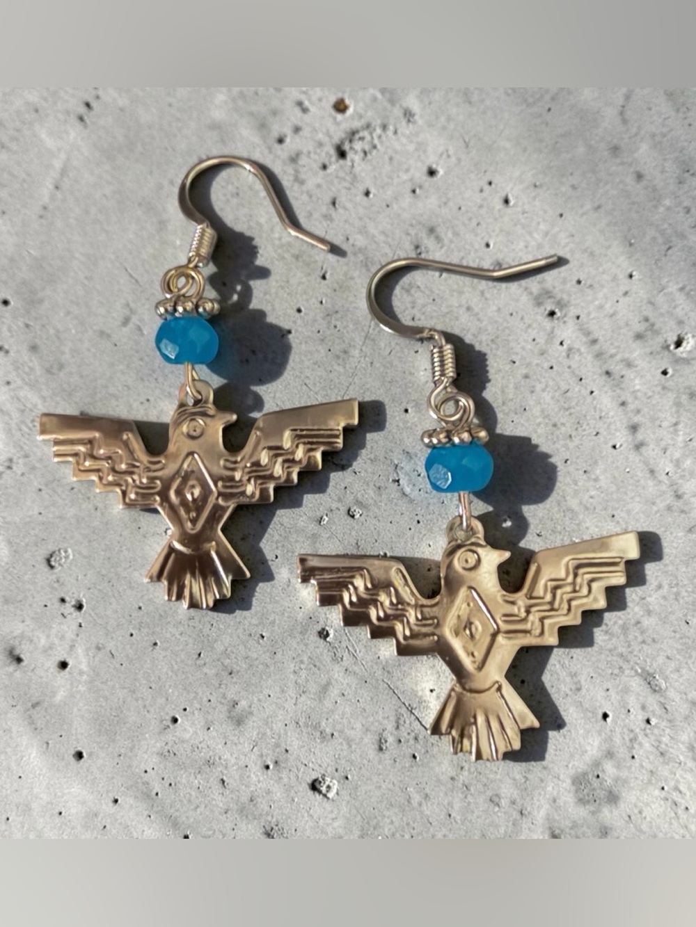 Silver Thunderbird Earrings with Turquoise Blue Bead, NWOT. - Women Jewelry - Picture 2 of 7